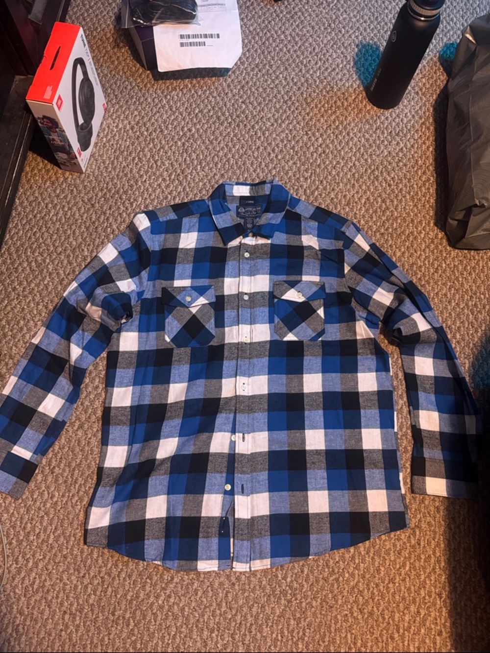 Men's American Rag Blue & Black Plaid Button-Up Shirt - Casual Long Sleeve